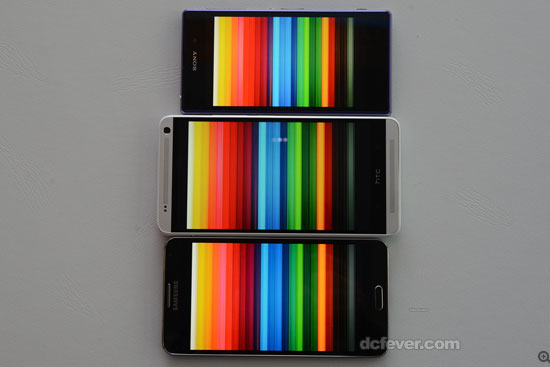 三款手機屏幕顯示分別 (上 Xperia Z1、中 One Max、下 Note 3)
