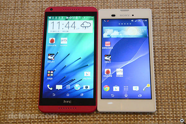 HTC Desire 816 與 Sony Xperia T3 的機身設計風格截然不同 (左 Desire 816、右 Xperia T3)