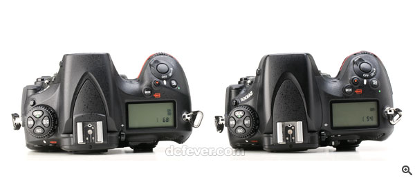 D810（左）與 D800E 機身比較。
