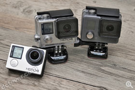 GoPro 今季連發三響，（左起）分別有針對主流用家的 Hero4 Silver、提供 4K 30fps高流暢規格的 Hero4 Black 及只售 $1,120 的入門機 Hero。