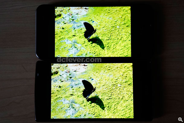 HTC One Me Dual Sim 的色彩表現較濃烈，G4 則接近原圖
