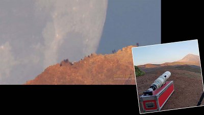 攝影師 Daniel López 利用超級「大炮」，拍攝 16 公里外火山及「超級月亮」
