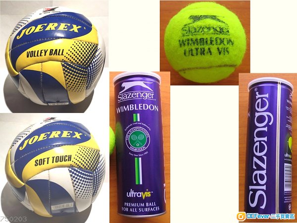 (8-9成新) joerex volley ball 排球及 (8成新) slazenger 网球3筒共9