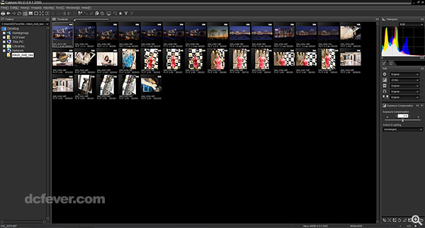 進入軟件介面，採用了類似 Photoshop CS6、CC 的深色背景，檔案瀏覽器、Histogram 等基本工具都可以見到。