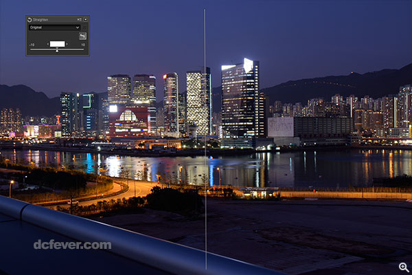 再修正水平，用家除了直接輸入旋轉度數外，亦可以像 Photoshop 一般沿水平或垂直拉出一條直線。