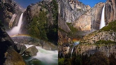 【罕見自然奇景】黑夜彩虹現身加州瀑布