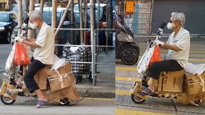 【有片】奇招「博大霧」！阿伯駕電動車出街　紙皮「掩耳盜鈴」
