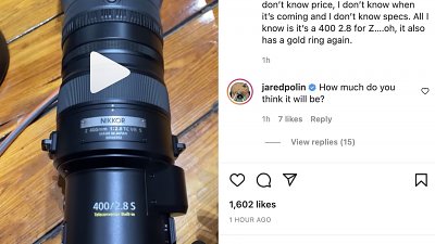 外國攝影 KOL 自爆 Nikon Z 400mm F2.8 TC 試玩片？